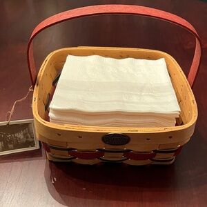 New with Tag Peterboro Red and Blue Accent Napkin Basket with Stiff Swing Handle